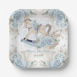 Assiettes En Carton Pampas Grass Blue Floral Rocse Baby shower