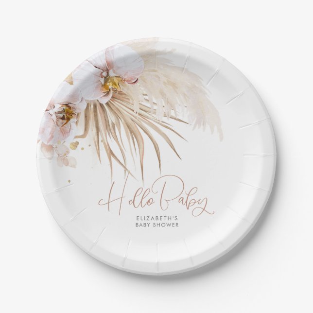 Assiettes En Carton Pampas Grass Hello Baby Baby shower Boho (Devant)