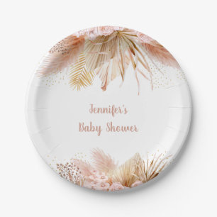 Assiettes En Carton Pampas Grass rose or Baby shower Floral