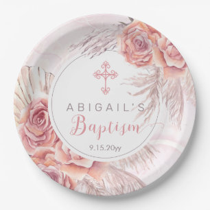 Assiettes En Carton Pampas Grass Rose Rose Blooms Girl Baptism