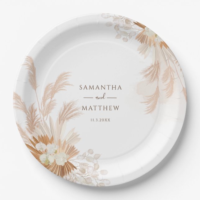 Assiettes En Carton Pampas Grass Terracotta Soirée de mariage (Devant)