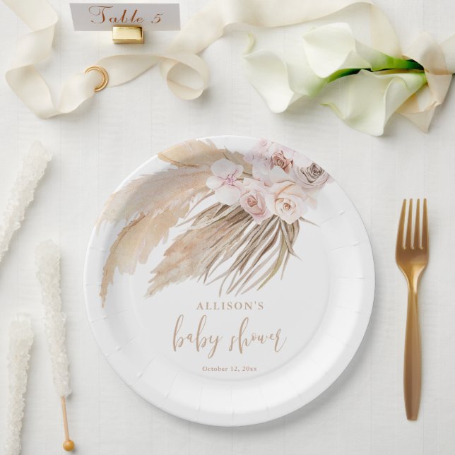 Assiettes En Carton Pampas herbe boho baby shower bohème (Mariage)