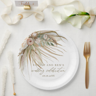 Assiettes En Carton Pampas séchée Terre Grass Floral Mariage nuptiale