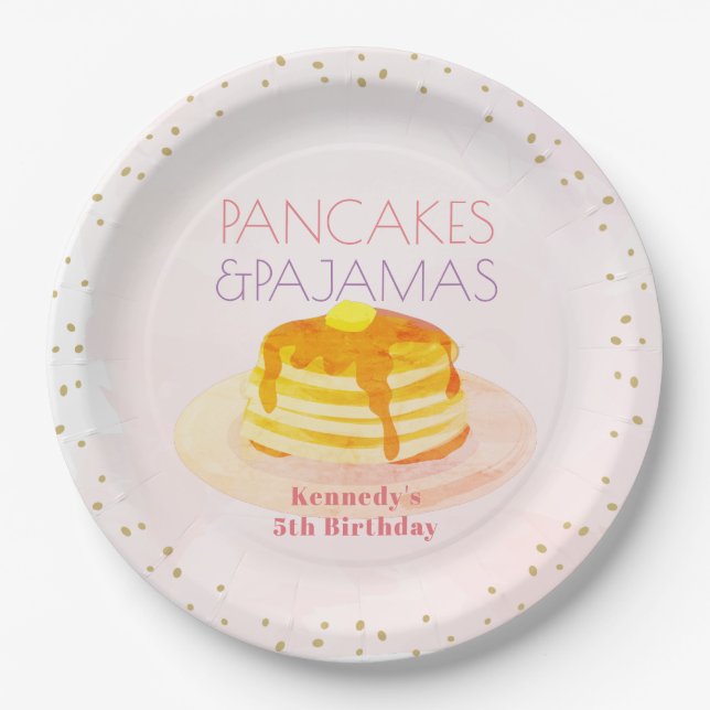 Assiettes En Carton Pancakes & Pyjamas Pink Gold Plaque Papier d'anniv (Devant)