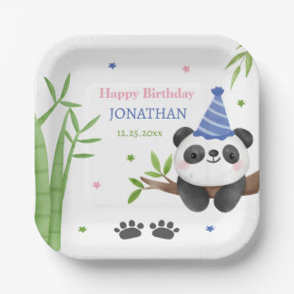 Assiettes En Carton Panda Bear Green Bamboo Kids Birthday 