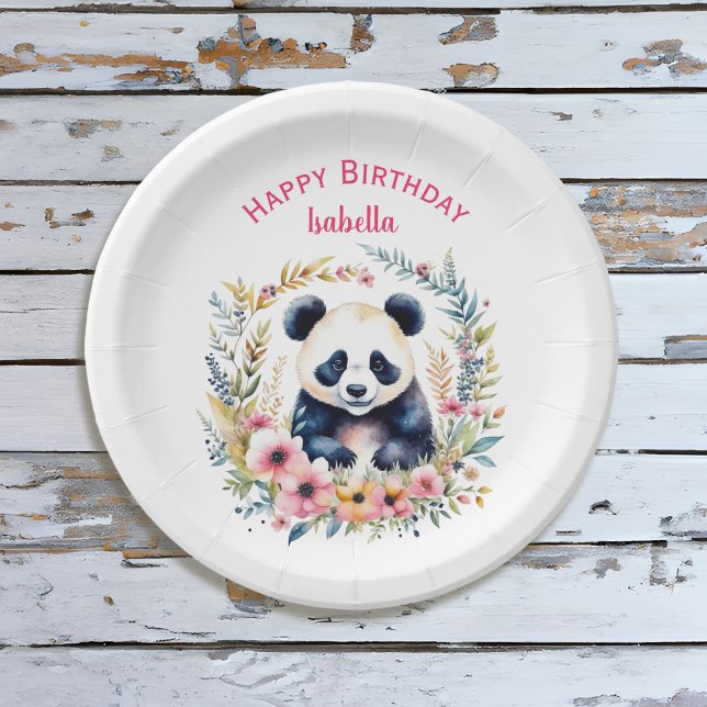 Assiettes En Carton Panda Bear in Flowers Fille Anniversaire Personnal (Créateur téléchargé)