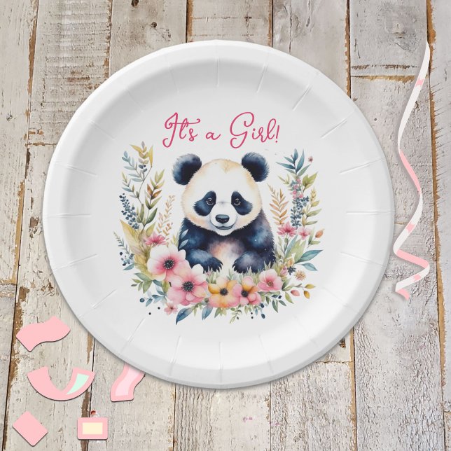Assiettes En Carton Panda Bear in Flowers La fille C'est une fille (Créateur téléchargé)