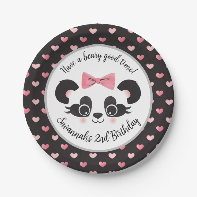 Assiettes En Carton Panda Bear Rose Girls Anniversaire Party Round (Devant)