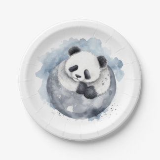 Assiettes En Carton Panda mignon endormi aquarelle