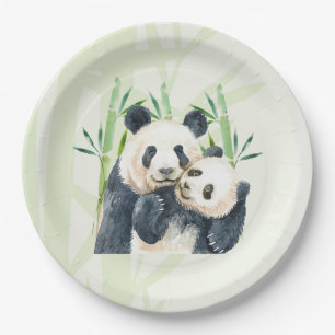 Assiettes En Carton Panda Pair et Bambou Aquarelle