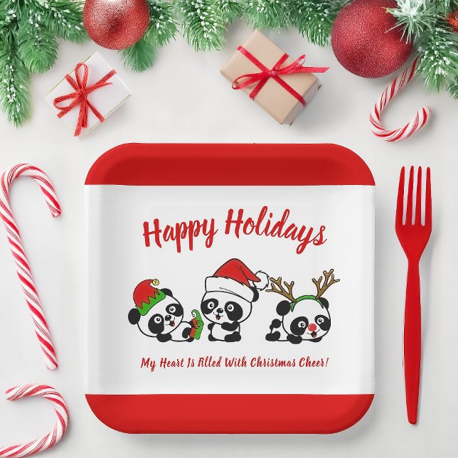 Assiettes En Carton Pandas de Noël personnalisés (Créateur téléchargé)
