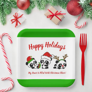 Assiettes En Carton Pandas de Noël personnalisés