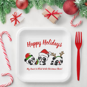 Assiettes En Carton Pandas de Noël personnalisés