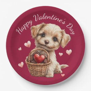 Assiettes En Carton Panier de chiots de la Saint-Valentin avec bonbons