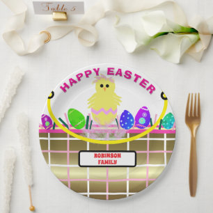 Assiettes En Carton Panier de Pâques en or rose Jaune