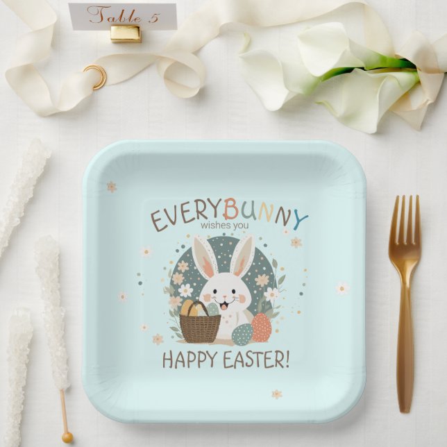 Assiettes En Carton Panier d'oeufs de lapin de Pâques ID1013 (Mariage)