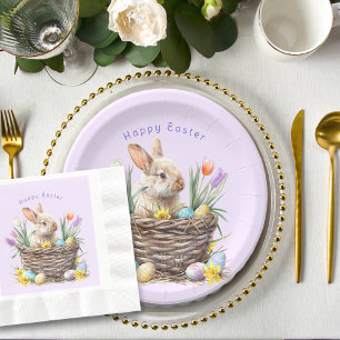 Assiettes En Carton Panier d'œufs de Pâques du lapin de Pâques Tulipes