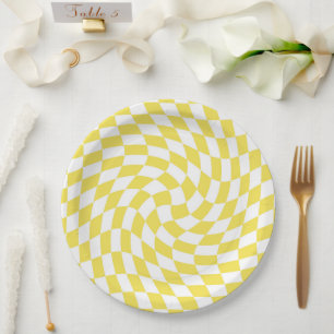 Assiettes En Carton Panneau de contrôle dépoli rétro-jaune citron