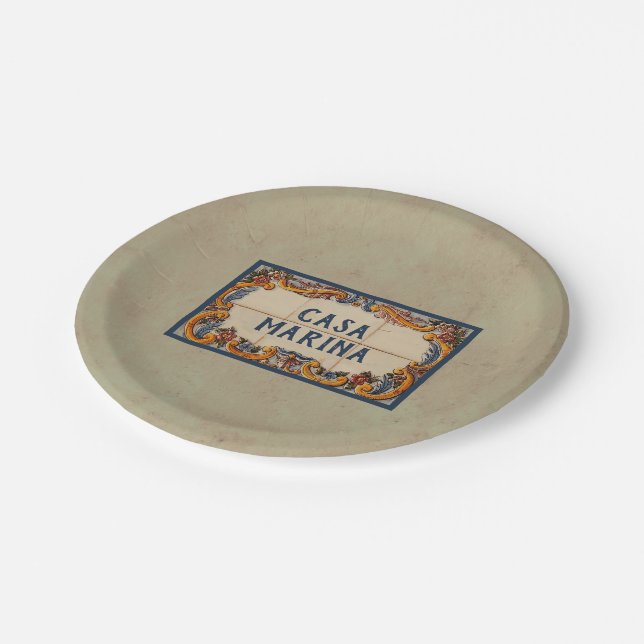 Assiettes En Carton Panneau de la maison espagnole (texte personnalisa (Angle)