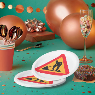Assiettes En Carton Panneau de signalisation routière Avertissement de