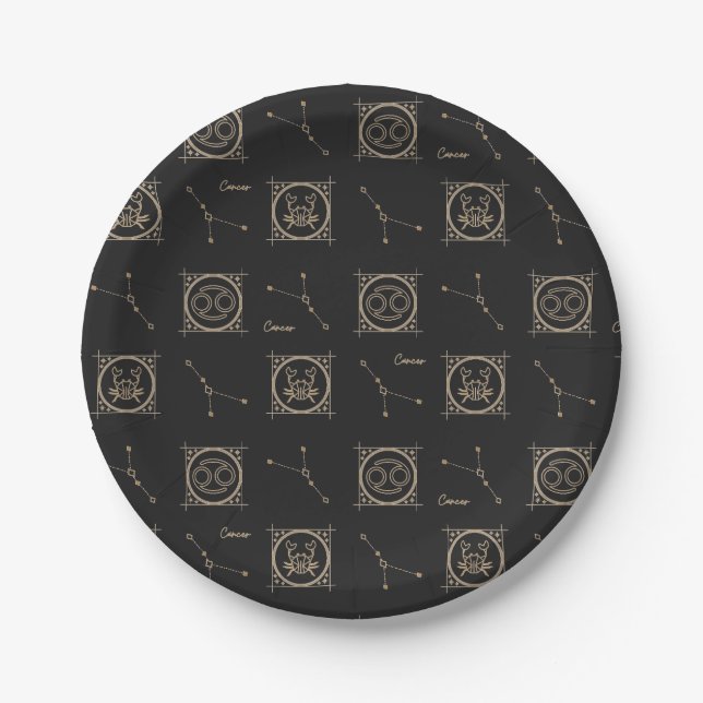 Assiettes En Carton Panneau étoile Astrologie du cancer Zodiac noir et (Devant)
