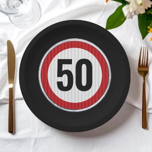 Assiettes En Carton Panneau rouge circulaire avec anniversaire personn