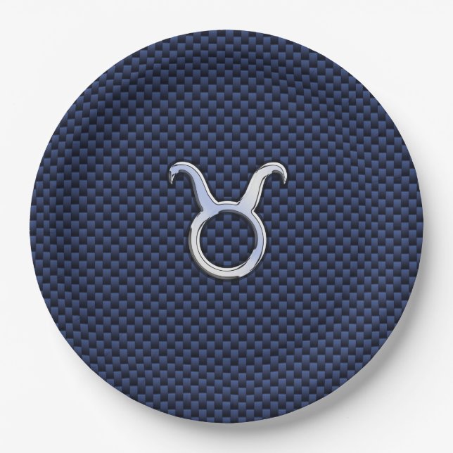 Assiettes En Carton Panneau Taurus Zodiac Navy Blue Carbon Fiber Style (Devant)