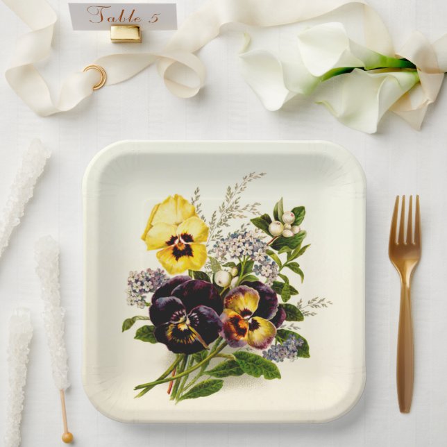 Assiettes En Carton Pansies classiques (Mariage)