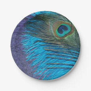 Assiettes En Carton Paon pourpre et turquoise