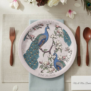 Assiettes En Carton Paons Colorés aux Joues Roses