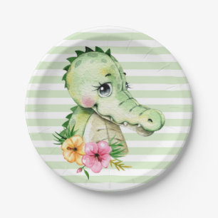 Assiettes En Carton Pap Baby shower Alligator Aquarelle
