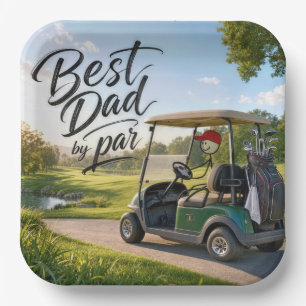 Assiettes En Carton Papa Bonhomme Allumette Golfeur dans un Chariot de