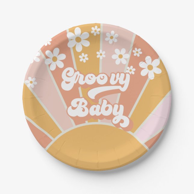 Assiettes En Carton Pape de Baby shower Hippie super Baby Retro Sunshi (Devant)