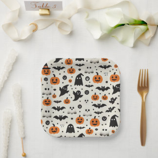 Assiettes En Carton Pape d'Halloween avec des coussins de citrouille e
