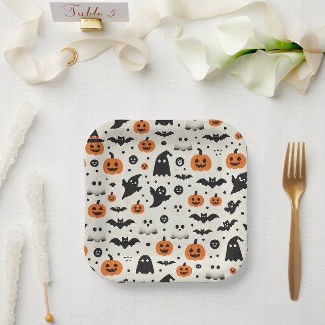 Assiettes En Carton Pape d'Halloween avec des coussins de citrouille e (Mariage)