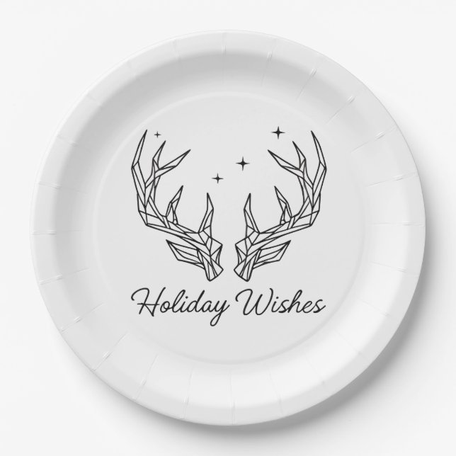 Assiettes En Carton Paper PlateMinimalist Deer Antlers "Holiday Wishes (Devant)