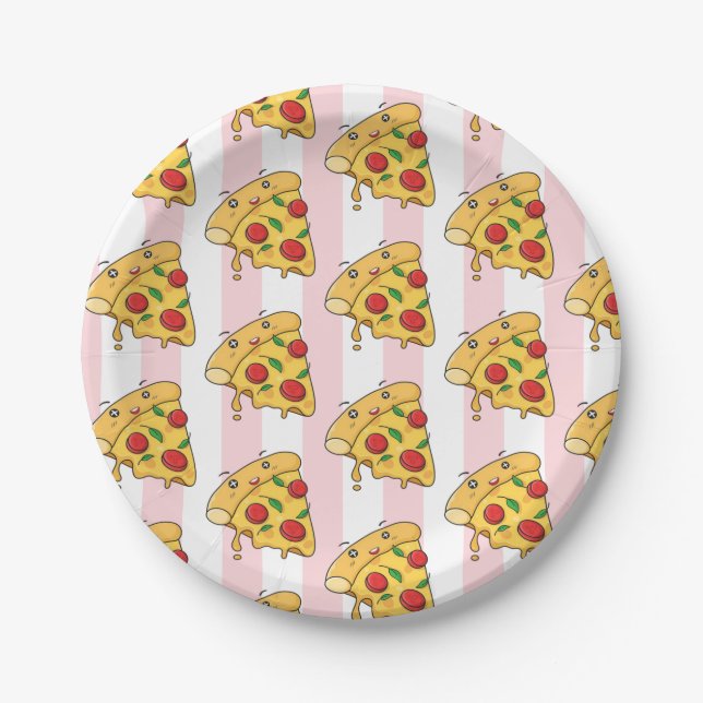 Assiettes En Carton Paper Plates, Pink & White Stripe Pizza Cheese (Devant)