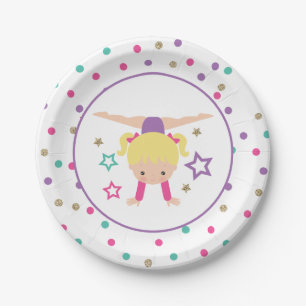 Assiettes En Carton Papier Anniversaire Fille Gymnastique Rose Violet