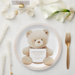 Assiettes En Carton Papier Baby shower neutre pour l'ours en peluche