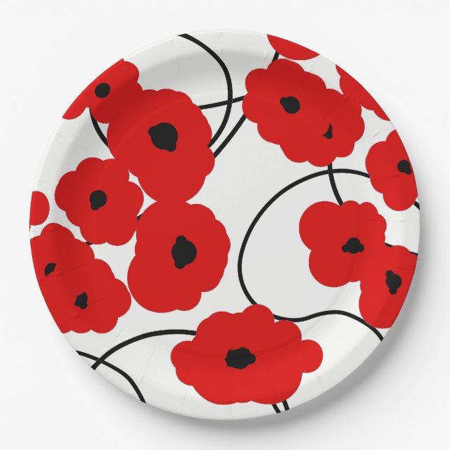 ASSIETTES EN CARTON PAPIER CHIC PLATE_MODERN REDPOPPIES (Devant)