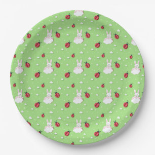Assiettes En Carton Papier coupé Motif Bunny et Ladybugs de Pâques