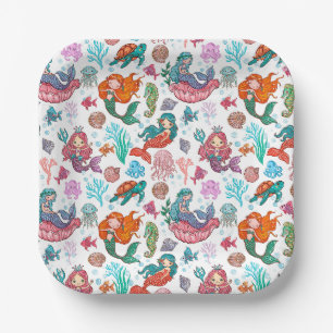 Assiettes En Carton Papier d'anniversaire de petite sirène Napkin