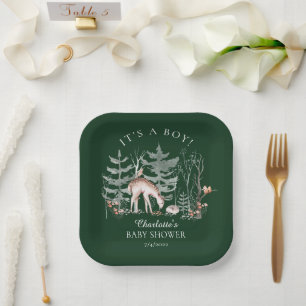 Assiettes En Carton Papier de Baby shower Rustique pour animaux forest