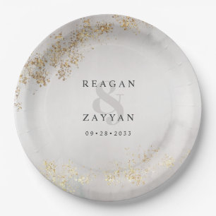 Assiettes En Carton Papier de mariage Moderne Luxe Paillettes Dorées G