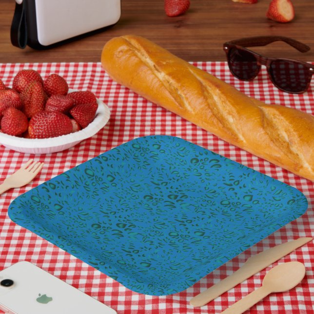 Assiettes En Carton Papier d'emballage bleu avec un motif géométrique (Pique-nique)