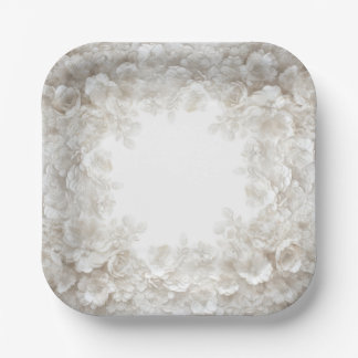Assiettes En Carton Papier élégant en relief floral blanc 3D pour mari