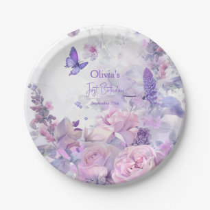 Assiettes En Carton Papier jetable aquarelle Papillon Lilas