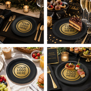 Assiettes En Carton Papier Luxe Noir et Or avec Logo d'Entreprise Pers