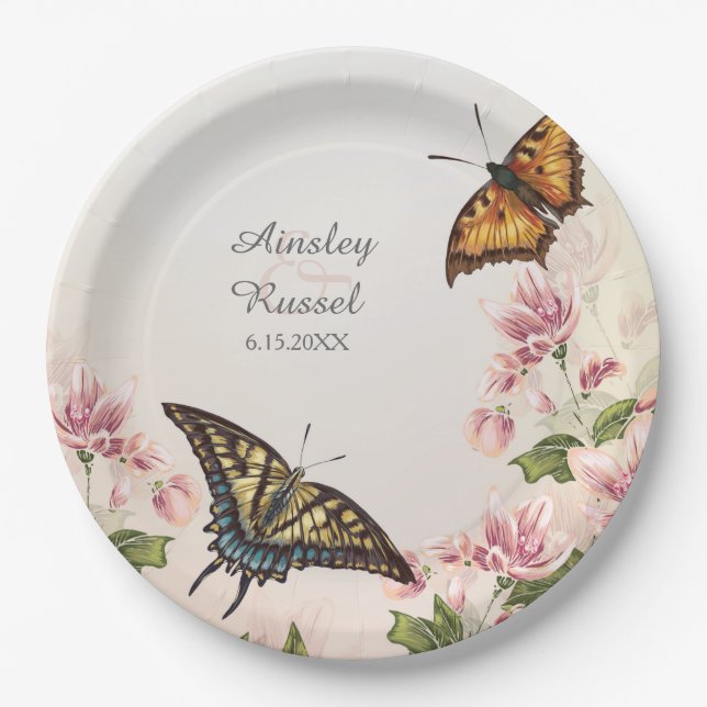Assiettes En Carton Papier papillon - Plaques de papier personnalisées (Devant)