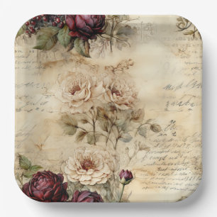 Assiettes En Carton Papier parchemin floral lettre d'amour victorienne